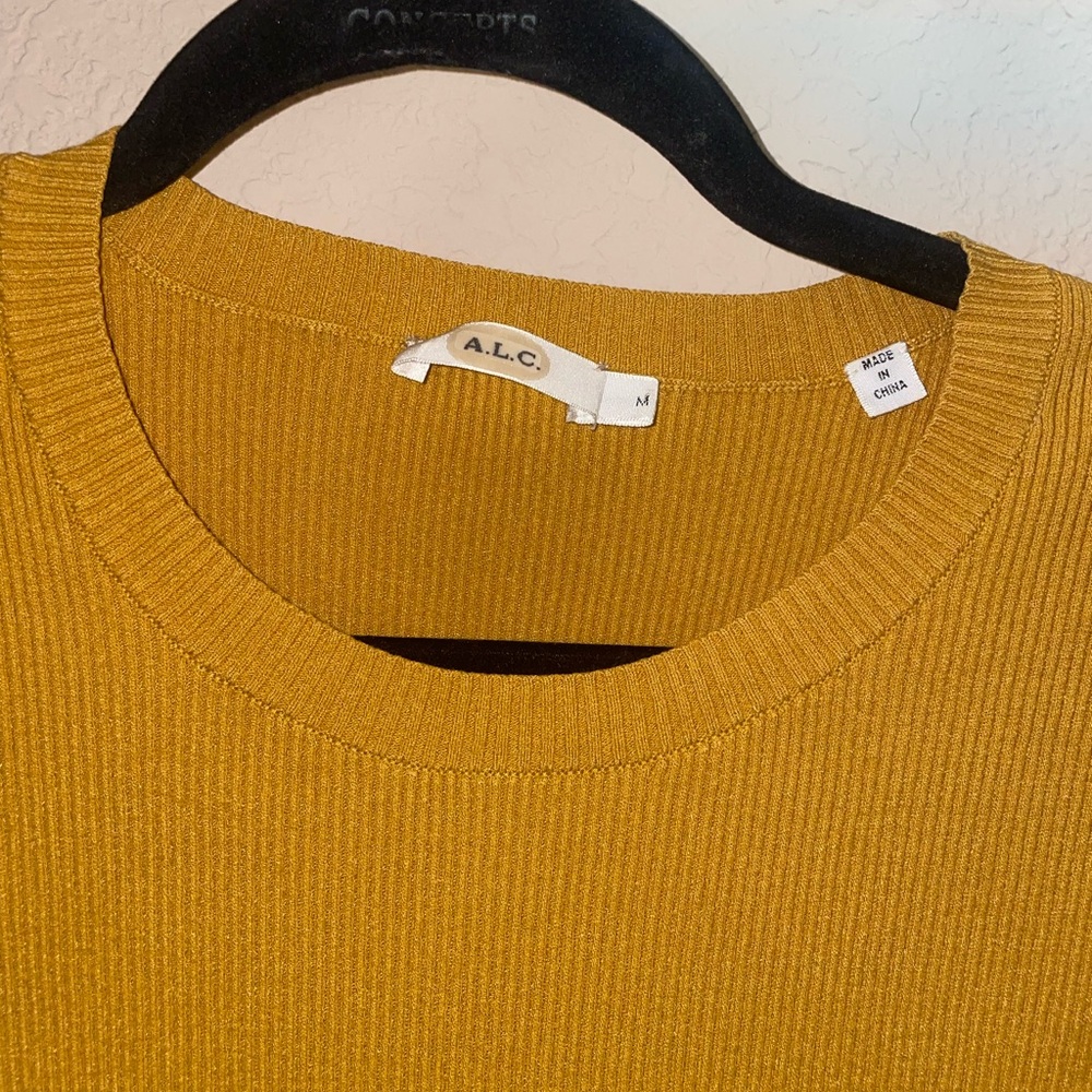 A.L.C golden yellow Tulum Ribbed ruffle hem short sleeve mini sweaterdress - Picture 4 of 5